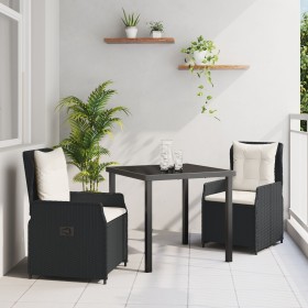 Juego de Comedor de Jardín de 3 Piezas Beige Poliratán, Mesa de Jardín Negra 80x80x73 cm Vidrio Templado de , Sillas de jardí...