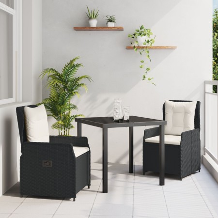 Juego de Comedor de Jardín de 3 Piezas Beige Poliratán, Mesa de Jardín Negra 80x80x73 cm Vidrio Templado de , Sillas de jardí...