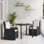 Juego de Comedor de Jardín de 3 Piezas Beige Poliratán, Mesa de Jardín Negra 80x80x73 cm Vidrio Templado de , Sillas de jardí...
