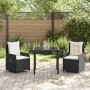 Juego de Comedor de Jardín de 3 Piezas Beige Poliratán, Mesa de Jardín Negra 80x80x73 cm Vidrio Templado de , Sillas de jardí...