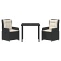 Juego de Comedor de Jardín de 3 Piezas Beige Poliratán, Mesa de Jardín Negra 80x80x73 cm Vidrio Templado de , Sillas de jardí...