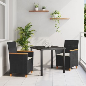 Set de Comedor para Jardín de 3 Piezas con Cojines Poliratán Negro de , Sillas de jardín - Ref: Foro24-3381086, Precio: 297,6...
