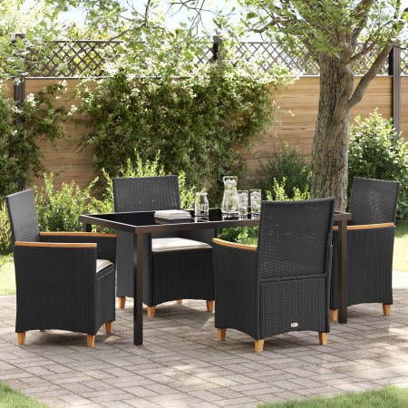 Set de Comedor de Jardín de 5 Piezas con Cojines Negro Poliratán de , Sillas de jardín - Ref: Foro24-3381089, Precio: 534,18 ...