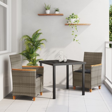 Conjunto de Comedor de Jardín de 3 Piezas con Cojines Gris Poliratán | Foro24.es | Tu tienda online para hogar, jardín y más Foro24.es