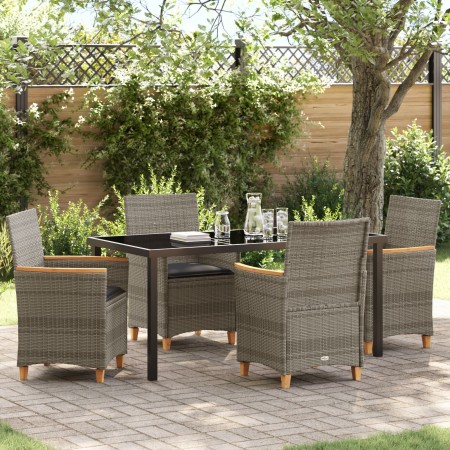 Conjunto de Comedor de Jardín de 5 Piezas con Cojines Gris Poliratán de , Sillas de jardín - Ref: Foro24-3381096, Precio: 540...