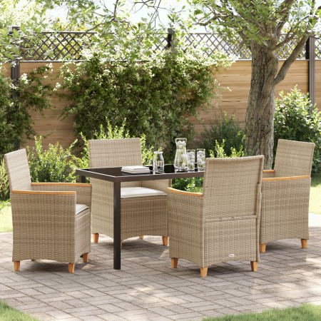Conjunto de Comedor de Jardín de 5 Piezas con Cojines Beige Poliratán | Foro24.es | Tu tienda online para hogar, jardín y más Foro24.es