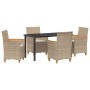 Conjunto de Comedor de Jardín de 5 Piezas con Cojines Beige Poliratán | Foro24.es | Tu tienda online para hogar, jardín y más Foro24.es