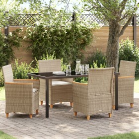 Set de Comedor de Jardín de 5 Piezas con Cojines Beige de Polirratán de , Sillas de jardín - Ref: Foro24-3381103, Precio: 541...