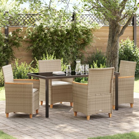 Set de Comedor de Jardín de 5 Piezas con Cojines Beige de Polirratán de , Sillas de jardín - Ref: Foro24-3381103, Precio: 541...