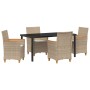 Set de Comedor de Jardín de 5 Piezas con Cojines Beige de Polirratán de , Sillas de jardín - Ref: Foro24-3381103, Precio: 541...