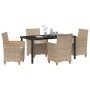 Set de Comedor de Jardín de 5 Piezas con Cojines Beige de Polirratán de , Sillas de jardín - Ref: Foro24-3381103, Precio: 541...