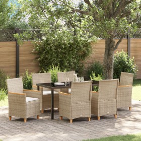 Juego de Comedor de Jardín de 7 Piezas con Cojines Beige de Poliratán de , Sillas de jardín - Ref: Foro24-3381104, Precio: 74...