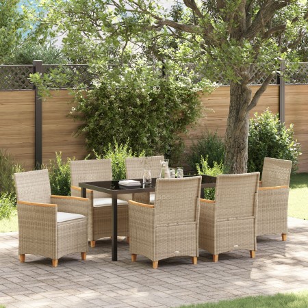 Juego de Comedor de Jardín de 7 Piezas con Cojines Beige de Poliratán de , Sillas de jardín - Ref: Foro24-3381104, Precio: 74...