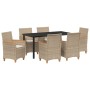 Juego de Comedor de Jardín de 7 Piezas con Cojines Beige de Poliratán de , Sillas de jardín - Ref: Foro24-3381104, Precio: 74...