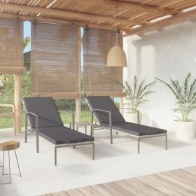 Tumbonas con mesita 2 unidades ratán sintético gris by vidaXL, Loungers - Ref: Foro24-317639, Price: 188,58 €, Discount: %