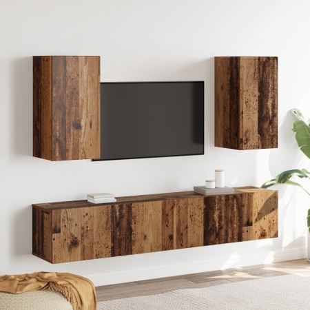 Juego de armarios de TV de 4 piezas montados en la pared de madera antigua de madera elaborada | Foro24.es | Tu tienda online para hogar, jardín y más Foro24.es