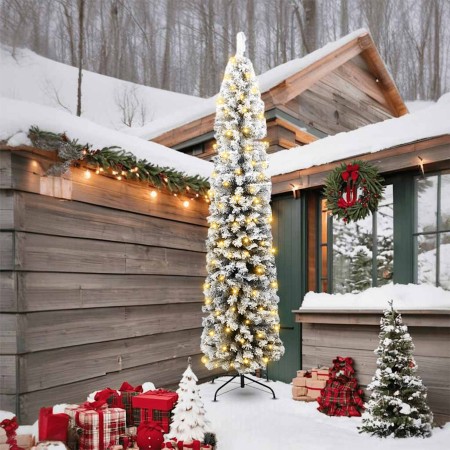 Árbol de Navidad Delgado 300 LEDs & Nieve Nevada Verde 240 cm | Foro24.es | Tu tienda online para hogar, jardín y más Foro24.es