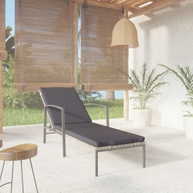 Tumbona con cojín de ratán sintético gris de vidaXL, Tumbonas - Ref: Foro24-317636, Precio: 133,54 €, Descuento: %