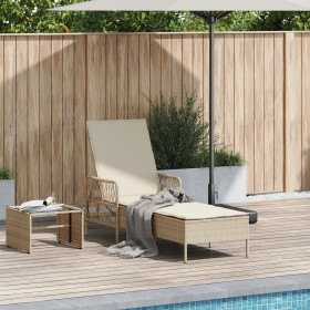 Tumbona Beige y blanco crema Ratán PE 157 x 55 x 92 cm Plegable de , Tumbonas - Ref: Foro24-365429, Precio: 157,94 €, Descuen...
