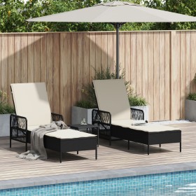 Conjunto de Tumbonas Set de 3 Negro y blanco crema Ratán PE, metal de , Tumbonas - Ref: Foro24-365432, Precio: 306,25 €, Desc...