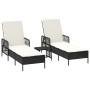 Conjunto de Tumbonas Set de 3 Negro y blanco crema Ratán PE, metal de , Tumbonas - Ref: Foro24-365432, Precio: 306,25 €, Desc...