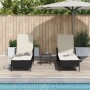 Conjunto de Tumbonas Set de 3 Negro y blanco crema Ratán PE, metal de , Tumbonas - Ref: Foro24-365432, Precio: 306,25 €, Desc...