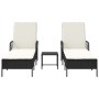 Conjunto de Tumbonas Set de 3 Negro y blanco crema Ratán PE, metal de , Tumbonas - Ref: Foro24-365432, Precio: 306,25 €, Desc...