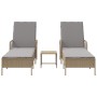 Conjunto de Tumbonas Set de 3 Beige Ratán PE, metal Plegable de , Tumbonas - Ref: Foro24-365435, Precio: 313,78 €, Descuento: %