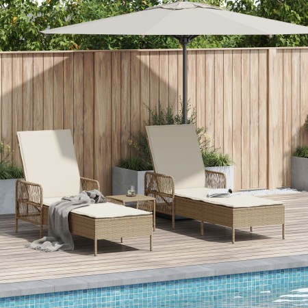 Conjunto de Tumbonas Set de 3 Beige y Crema Ratán de PE, metal de , Tumbonas - Ref: Foro24-365436, Precio: 313,78 €, Descuent...