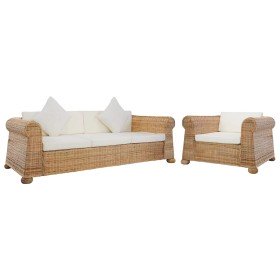 Juego de sofás de 2 piezas con cojines de ratán natural en Sofás | Comprar online en Foru.es