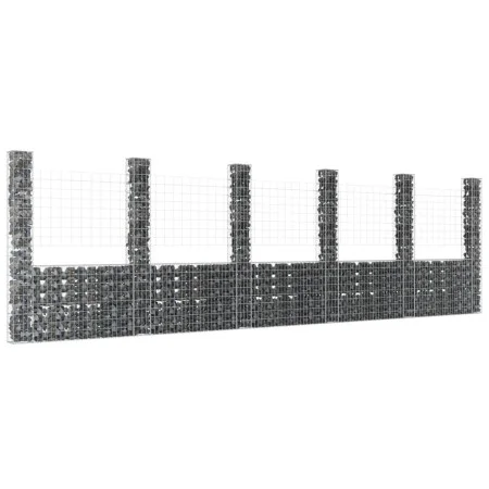 Cesta de gaviones forma de U 6 postes de hierro 620x20x200 cm de vidaXL, Paneles de vallas - Ref: Foro24-151293, Precio: 385,...
