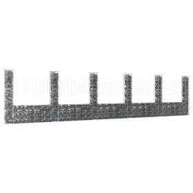 Cesta de gaviones forma de U 6 postes de hierro 620x20x150 cm de vidaXL, Paneles de vallas - Ref: Foro24-151286, Precio: 207,...