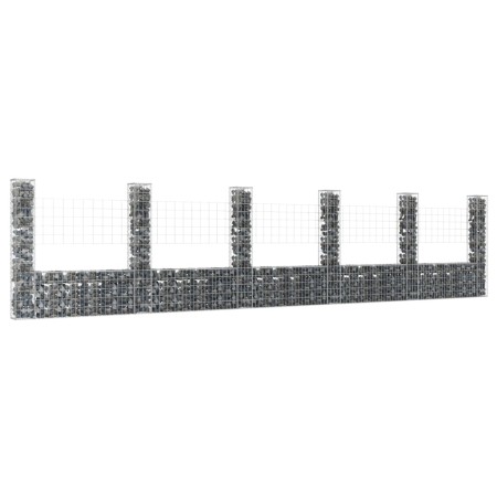 Cesta de gaviones forma de U 6 postes de hierro 620x20x150 cm de vidaXL, Paneles de vallas - Ref: Foro24-151286, Precio: 217,...