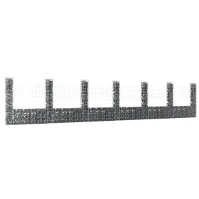 U-shaped gabion basket 7 iron posts 740x20x150 cm by vidaXL, fence panels - Ref: Foro24-151287, Price: 341,30 €, Discount: %