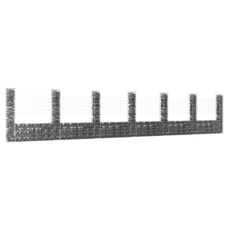 Cesta de gaviones forma de U 7 postes de hierro 740x20x150 cm de vidaXL, Paneles de vallas - Ref: Foro24-151287, Precio: 347,...