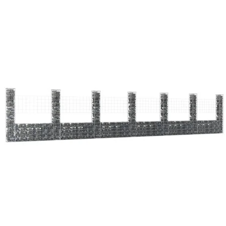Cesta de gaviones forma de U 7 postes de hierro 740x20x150 cm de vidaXL, Paneles de vallas - Ref: Foro24-151287, Precio: 341,...