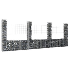 Cesta de gaviones forma de U 4 postes de hierro 380x20x150 cm de vidaXL, Paneles de vallas - Ref: Foro24-151284, Precio: 146,...