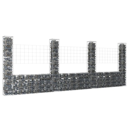 Cesta de gaviones forma de U 4 postes de hierro 380x20x150 cm de vidaXL, Paneles de vallas - Ref: Foro24-151284, Precio: 146,...