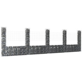 Cesta de gaviones forma de U 5 postes de hierro 500x20x150 cm de vidaXL, Paneles de vallas - Ref: Foro24-151285, Precio: 227,...