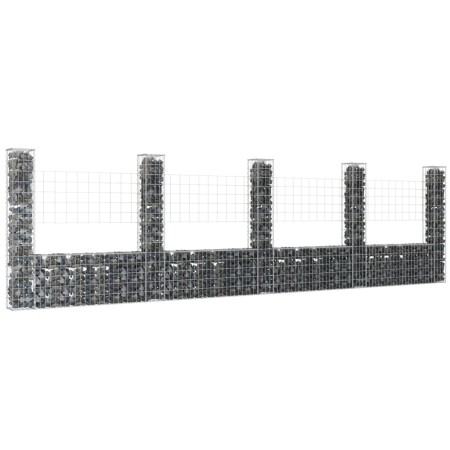 Cesta de gaviones forma de U 5 postes de hierro 500x20x150 cm de vidaXL, Paneles de vallas - Ref: Foro24-151285, Precio: 227,...