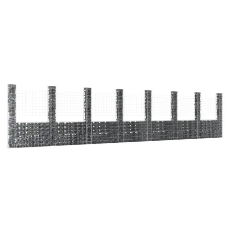 Cesta de gaviones forma de U 8 postes de hierro 860x20x200 cm de vidaXL, Paneles de vallas - Ref: Foro24-151295, Precio: 495,...