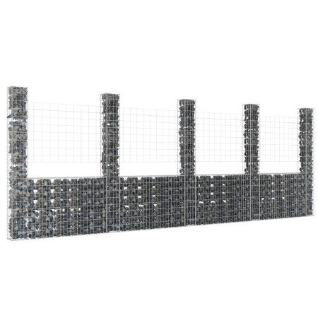 Cesta de gaviones forma de U 5 postes de hierro 500x20x200 cm de vidaXL, Paneles de vallas - Ref: Foro24-151292, Precio: 219,...