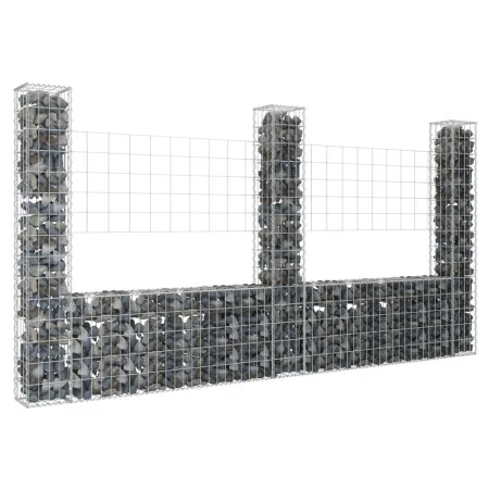 U-shaped gabion basket 3 iron posts 260x20x150 cm by vidaXL, fence panels - Ref: Foro24-151283, Price: 105,04 €, Discount: %