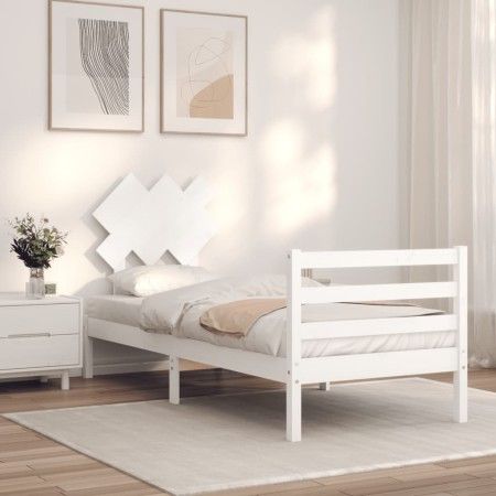 Estructura de cama con cabecero madera maciza blanco 90x200 cm de vidaXL, Camas y somieres - Ref: Foro24-3195272, Precio: 94,...