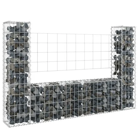 Cesta de gaviones forma de U 2 postes de hierro 140x20x100 cm de vidaXL, Paneles de vallas - Ref: Foro24-151275, Precio: 68,2...