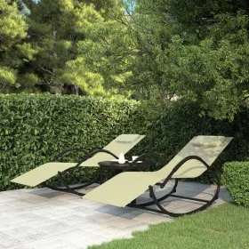 Tumbonas mecedoras 2 uds acero y textilene crema de vidaXL, Tumbonas - Ref: Foro24-318134, Precio: 145,39 €, Descuento: %