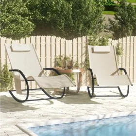Tumbona mecedora 2 unidades de acero y textilene crema de vidaXL, Tumbonas - Ref: Foro24-318138, Precio: 132,93 €, Descuento: %