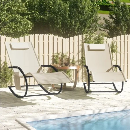 Rocking sun lounger, 2 units, made of steel and cream textilene. by vidaXL, Loungers - Ref: Foro24-318138, Price: 132,93 €, D...