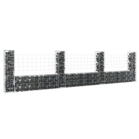 Cesta de gaviones forma de U 4 postes de hierro 380x20x100 cm de vidaXL, Paneles de vallas - Ref: Foro24-151277, Precio: 112,...