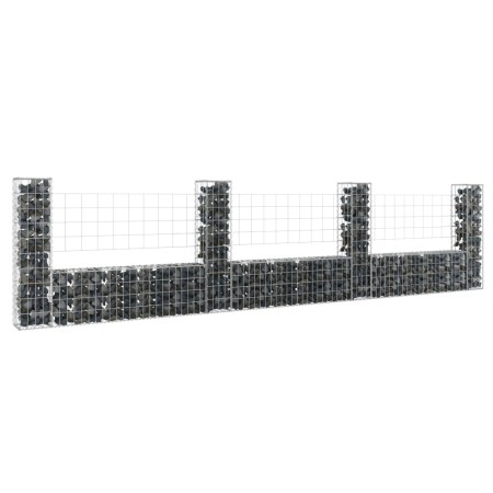 Cesta de gaviones forma de U 4 postes de hierro 380x20x100 cm de vidaXL, Paneles de vallas - Ref: Foro24-151277, Precio: 112,...